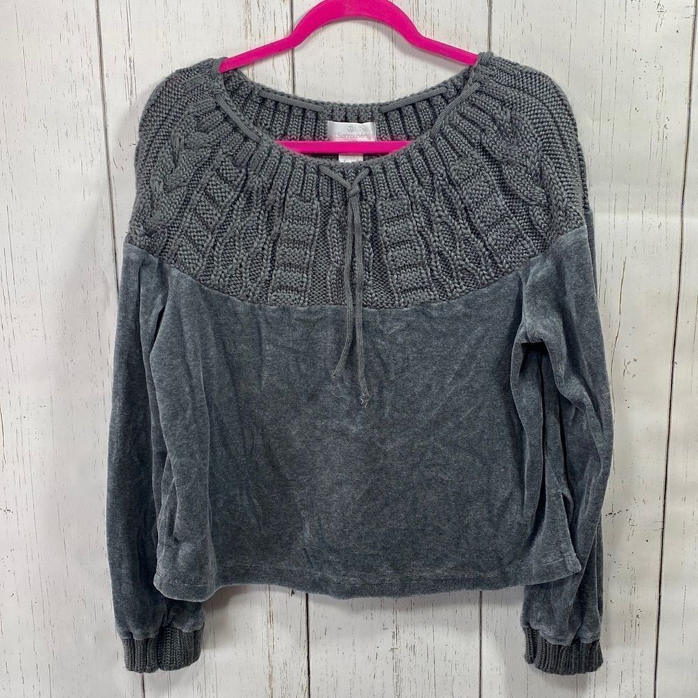 Soft Surroundings Womens Sweater Wool Blend Velvet Cable Gray Knit Long Sleeve